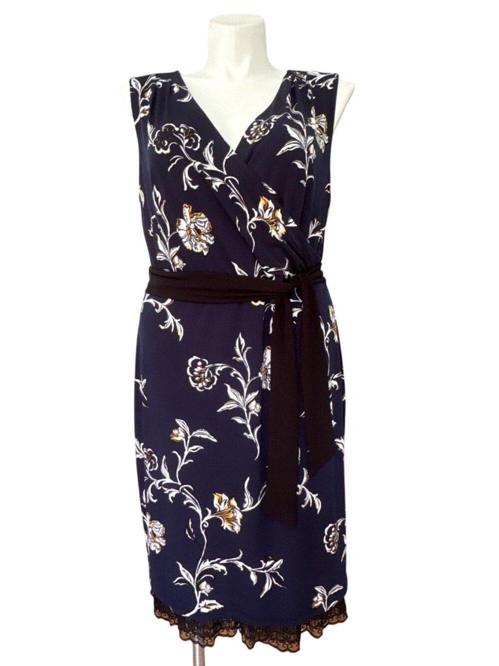 White House Black Market Women's Reversible Navy Floral Wrap Dress Size 16W